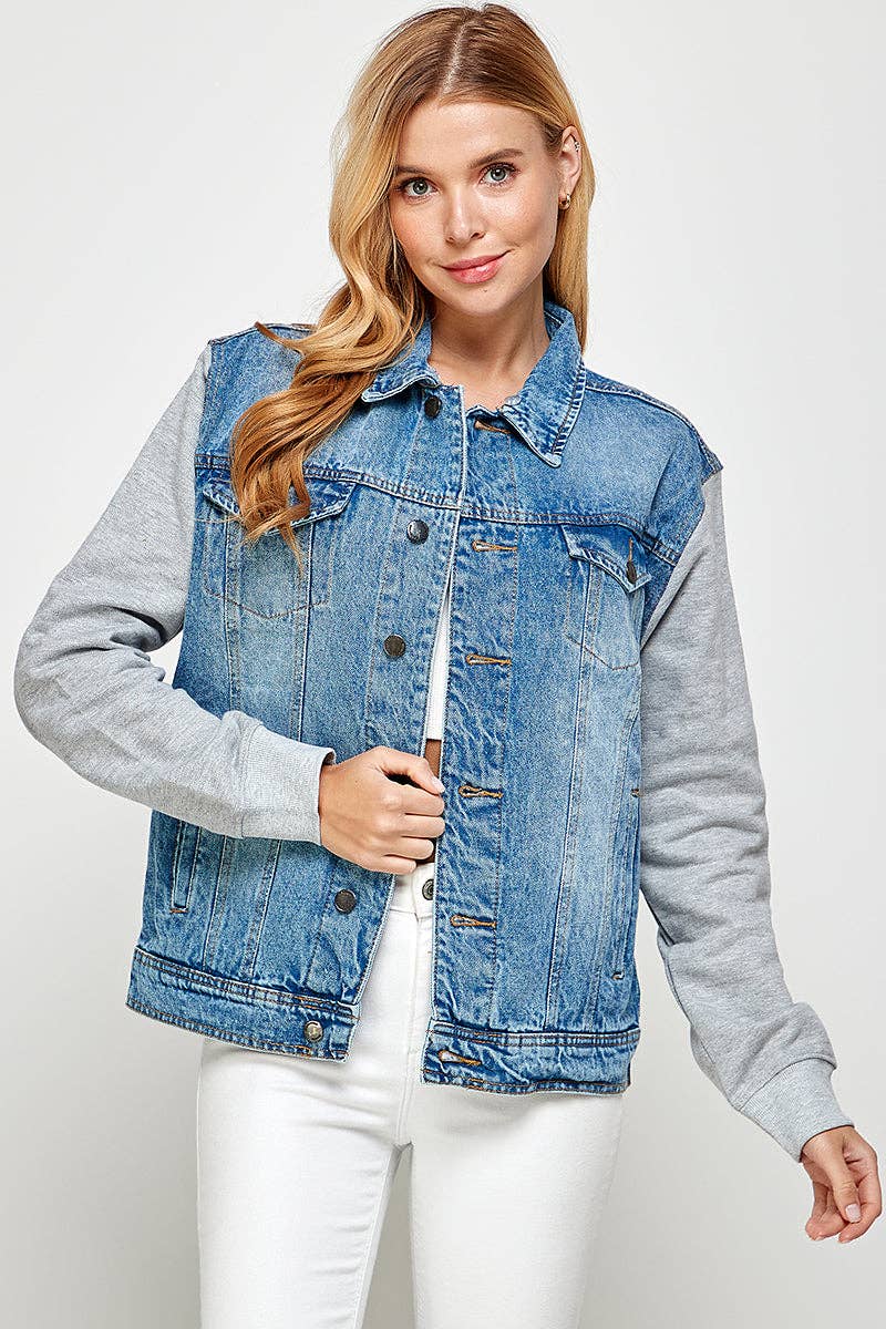 Women's Denim Hoodie Jacket (OPEN): MEDIUM WASH / S