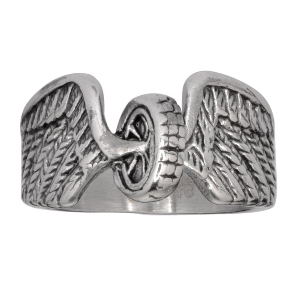 SK1042 Ladies Keep Us Safe Ring Wheel With Wings Stainless Steel Motorcycle Jewelry Size 5-10
