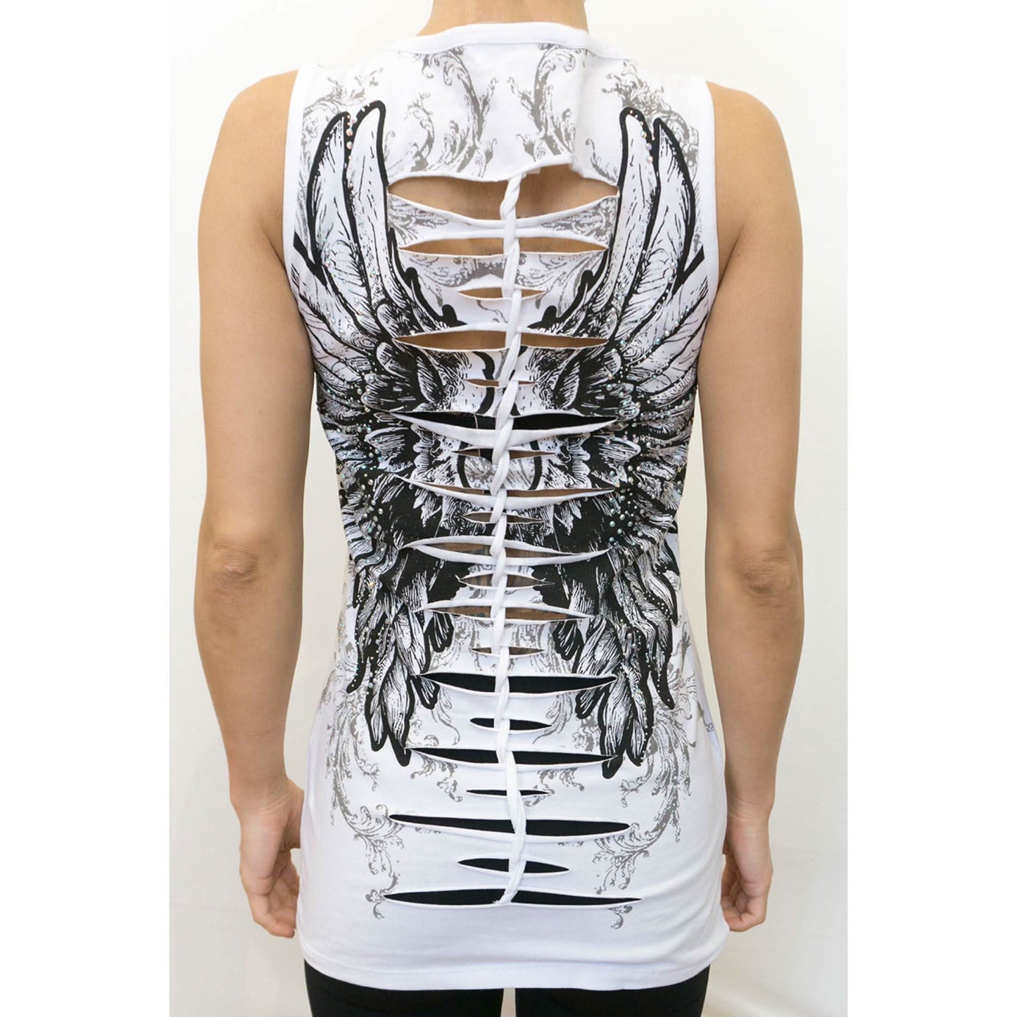 2278 Women's Angel Wings White V Neck Top