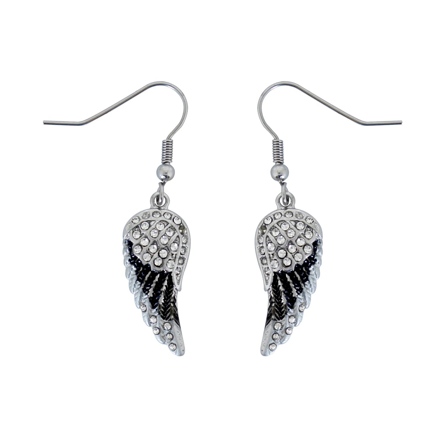SK2537 Mini Black Painted Winged French Wire Earring White Imitation Crystals