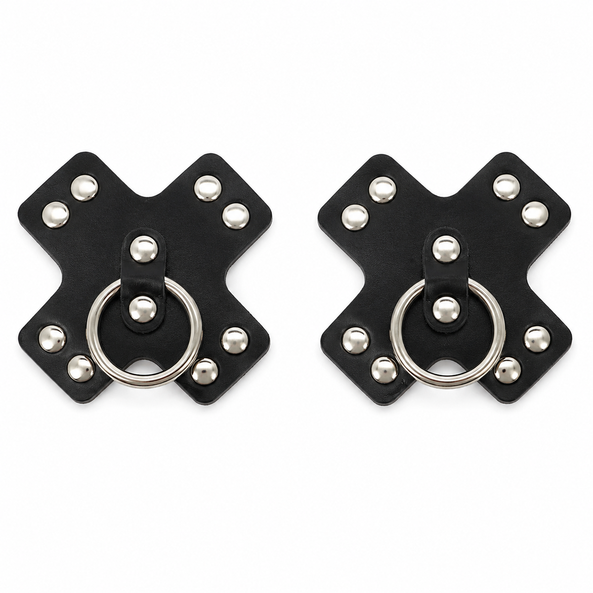 Black X-Shaped O-Ring Nipple Covers with Stud Detail: Default