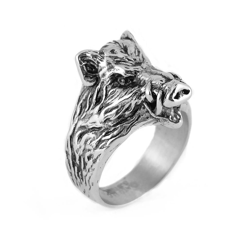 SK1847 Gents Hog Wild Boar Ring Stainless Steel Motorcycle Jewelry Size 9-15