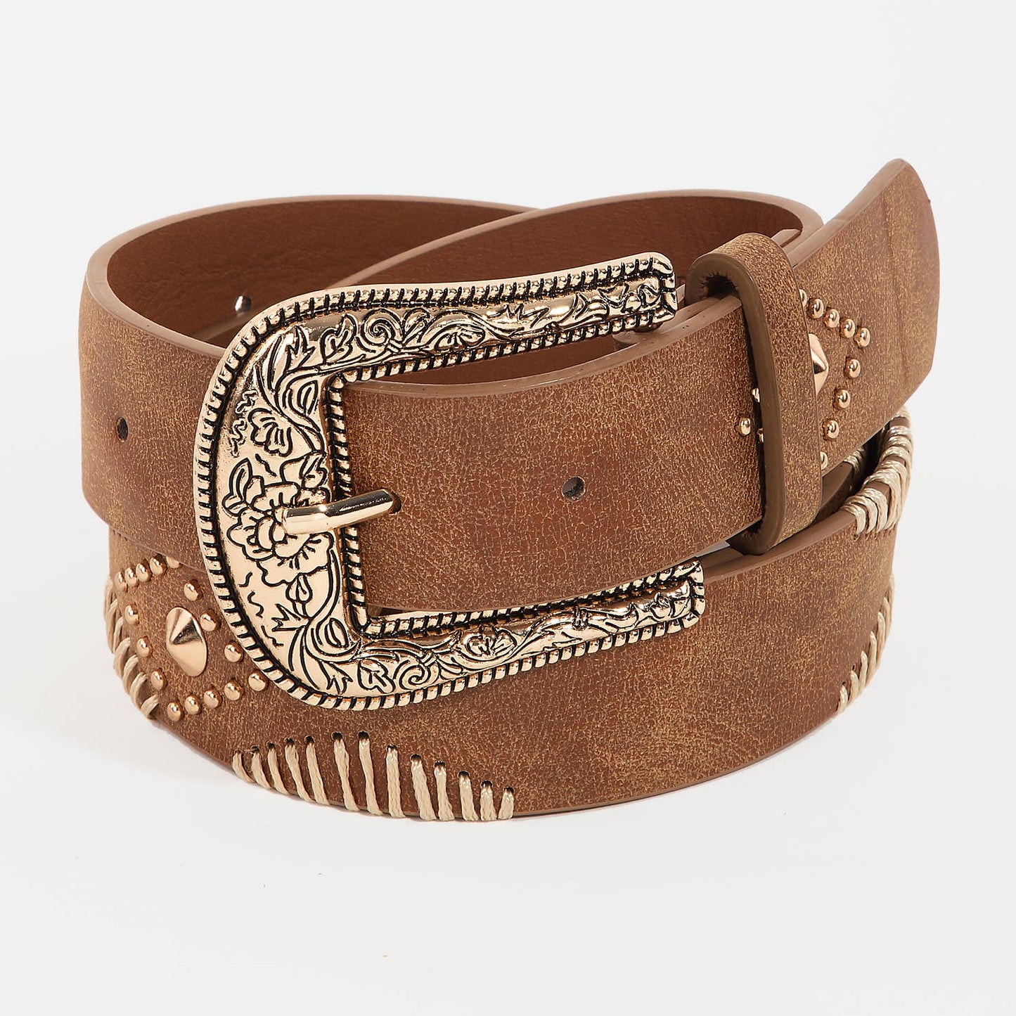 Western Floral Etched Buckle Belt: SBK