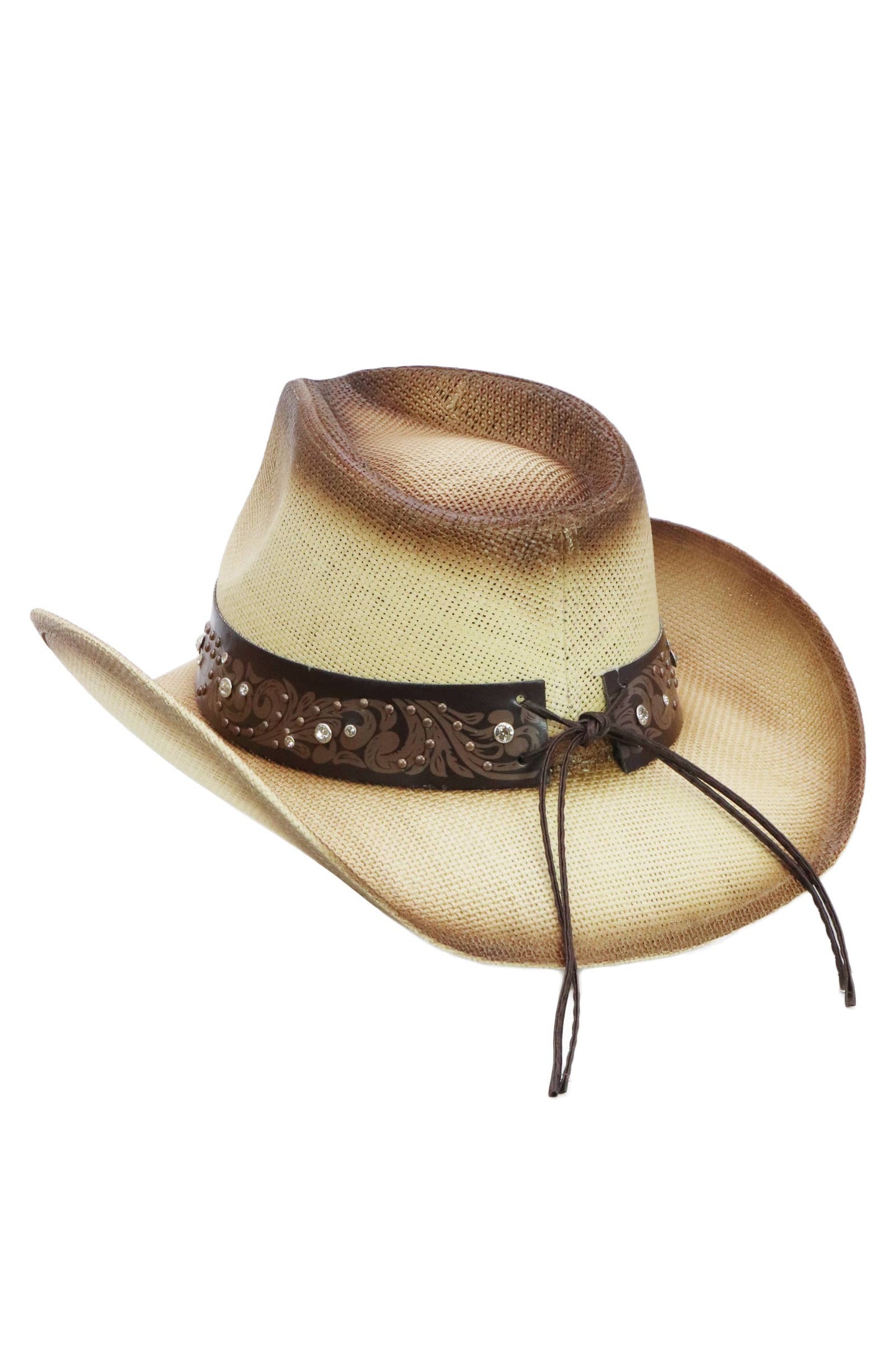 Heart Bling Rhinestone Belt Ombre Straw Cowboy Hat: Hot Pink