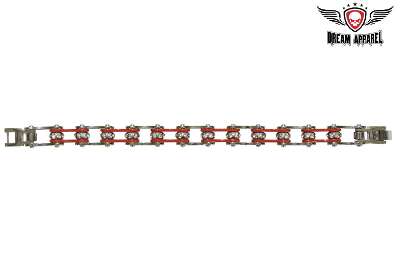 Red & Stainless Steel Motorcycle Chain Bracelet