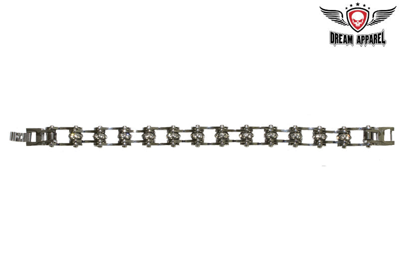 Silver Motorcycle Chain Bracelet With Crystals
