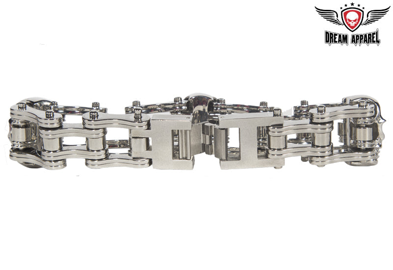 Stainless Steel Biker Bracelet With 3 Medium Skulls