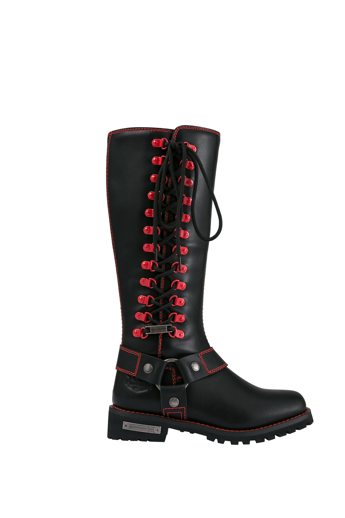 Dream Apparel Women Biker Black Long Boots with Red Laces