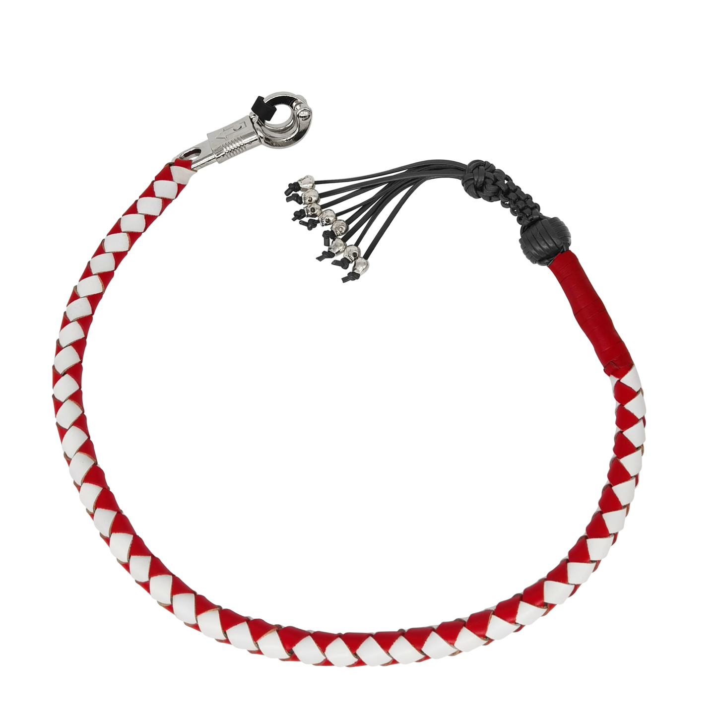 Get Back Whip Red/White with Monkey Fist & Skulls 36" Long