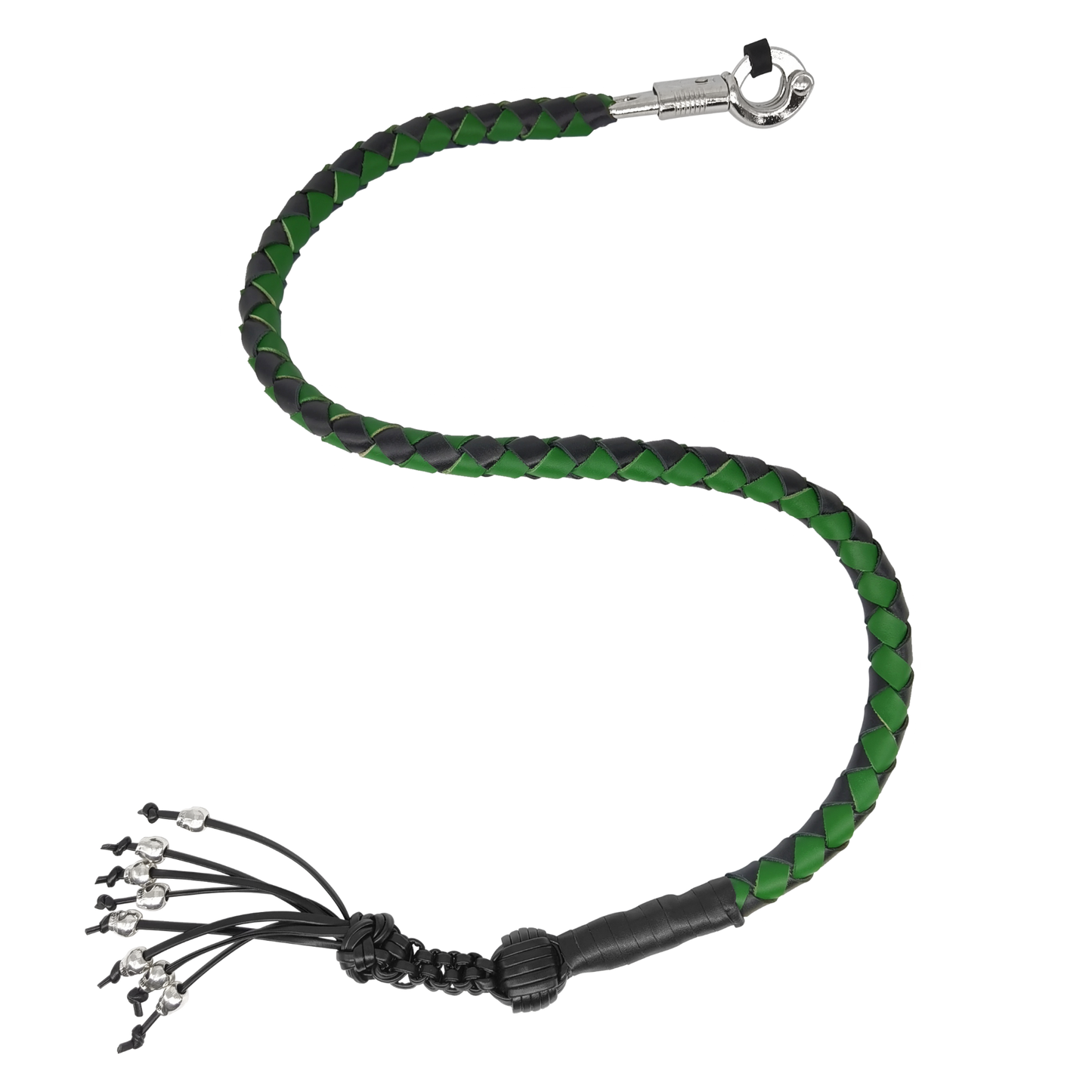 Get Back Whip Black/Green with Monkey Fist & Skulls 36" Long