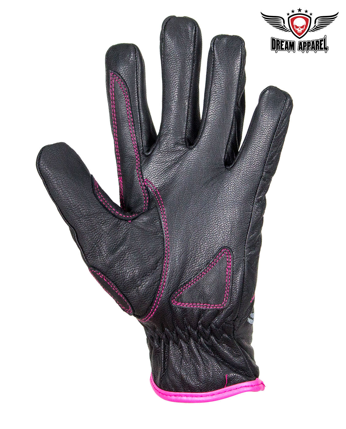 Dream Apparel Embroidered Pink Heart Graphic Naked Leather Gloves