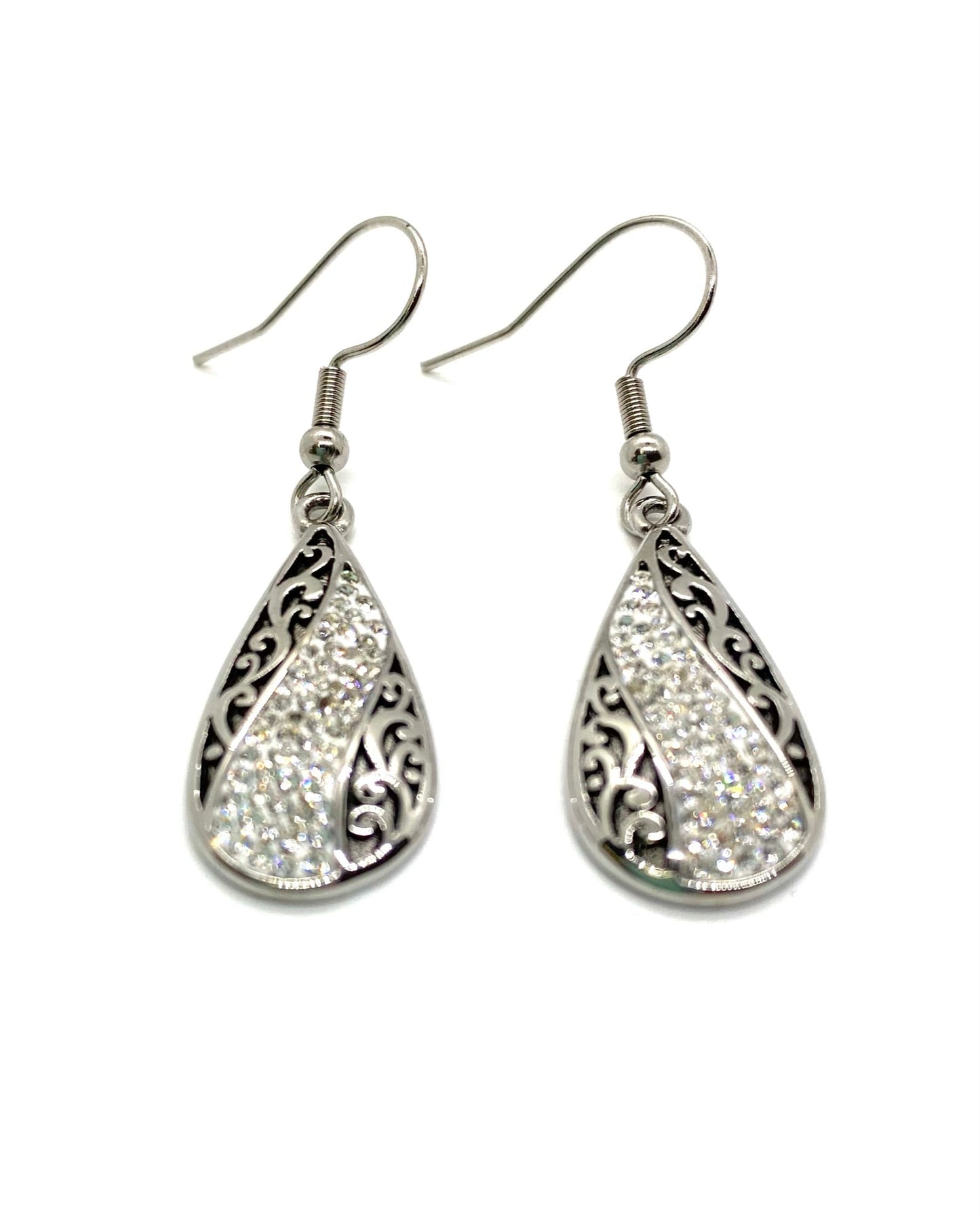 SK2521E Earrings Stainless Steel Bling Teardrop