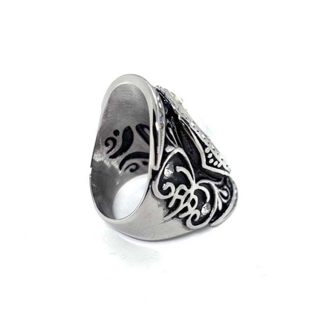 SK1745 Ladies Big Crystal Fancy Design Ring Stainless Steel Motorcycle Jewelry Size 6-12