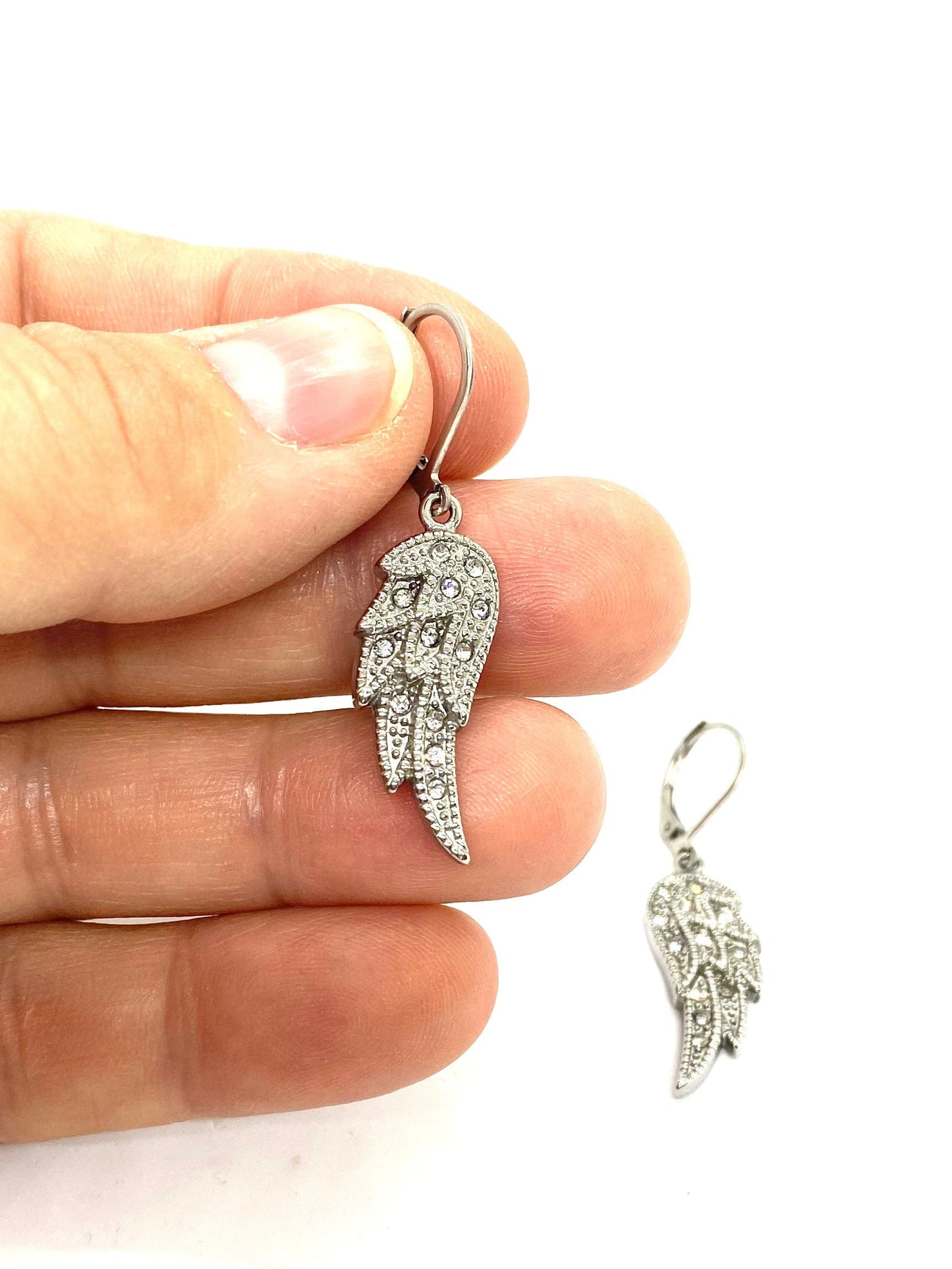 SK2235B Wing Earrings Bling Lever Back