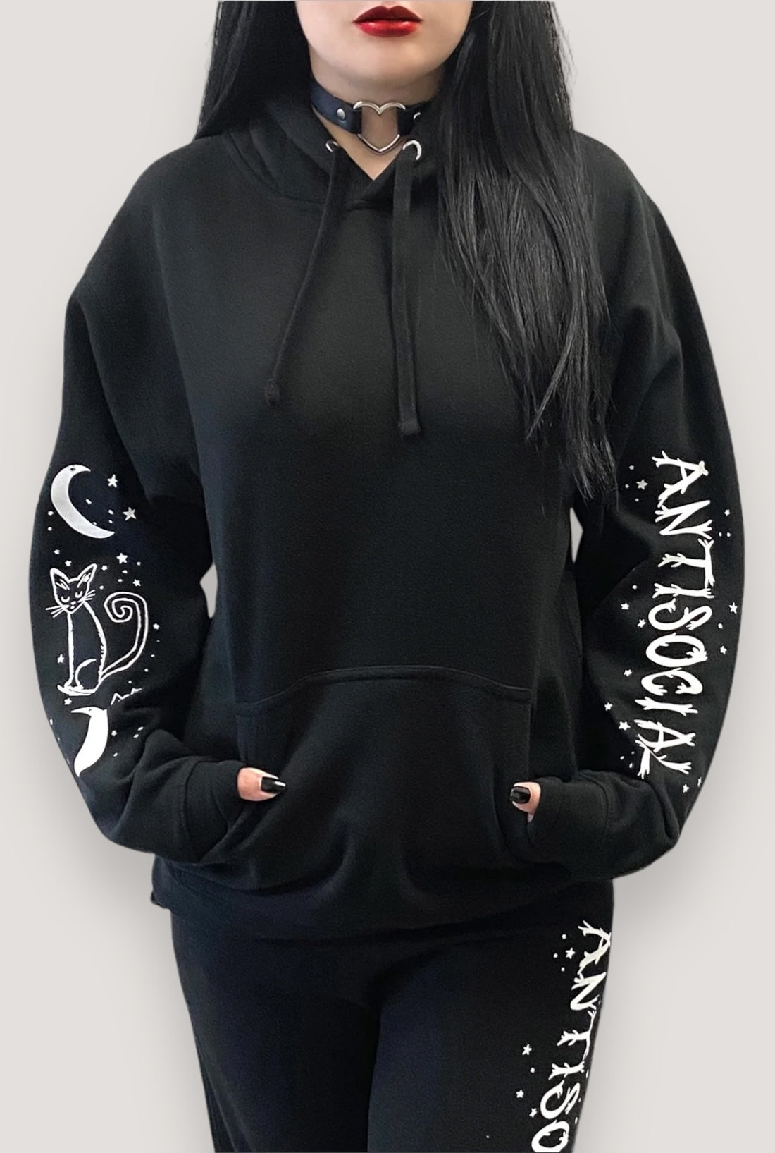 Antisocial Cat Witch Moon "Boyfriend Fit" Pullover Hoodie