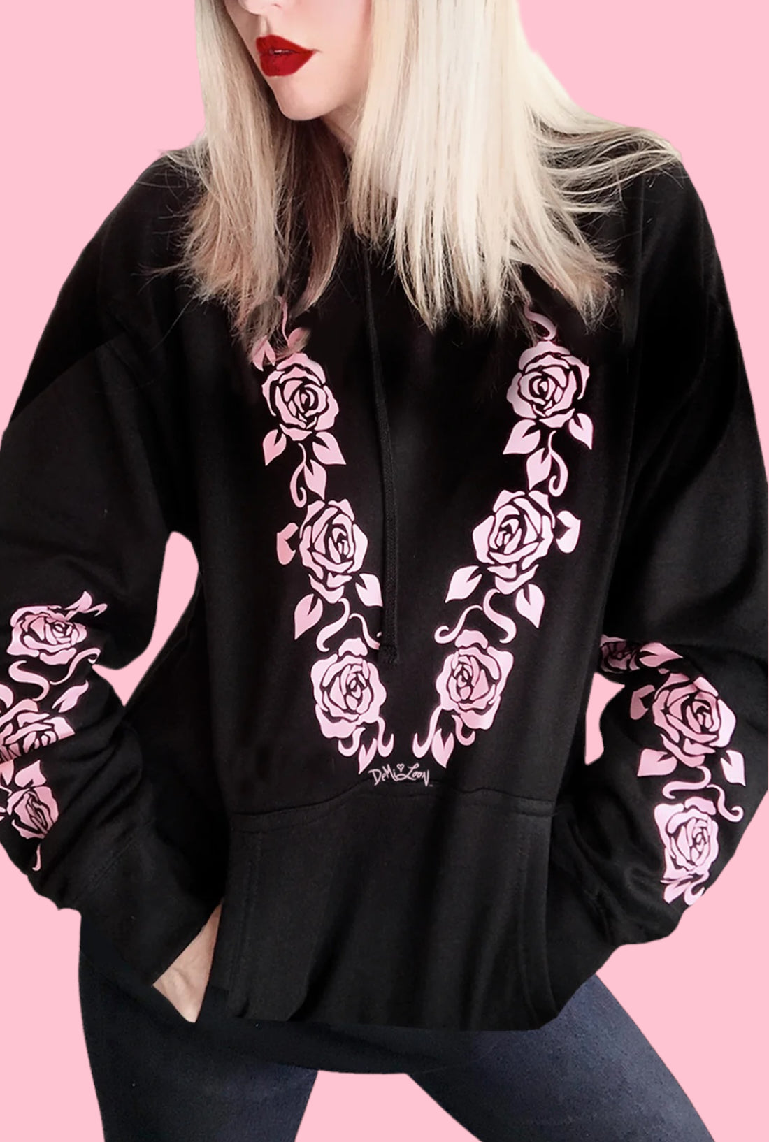 Deadly Rose Tattoo Gothic Boyfriend Hoodie-Black