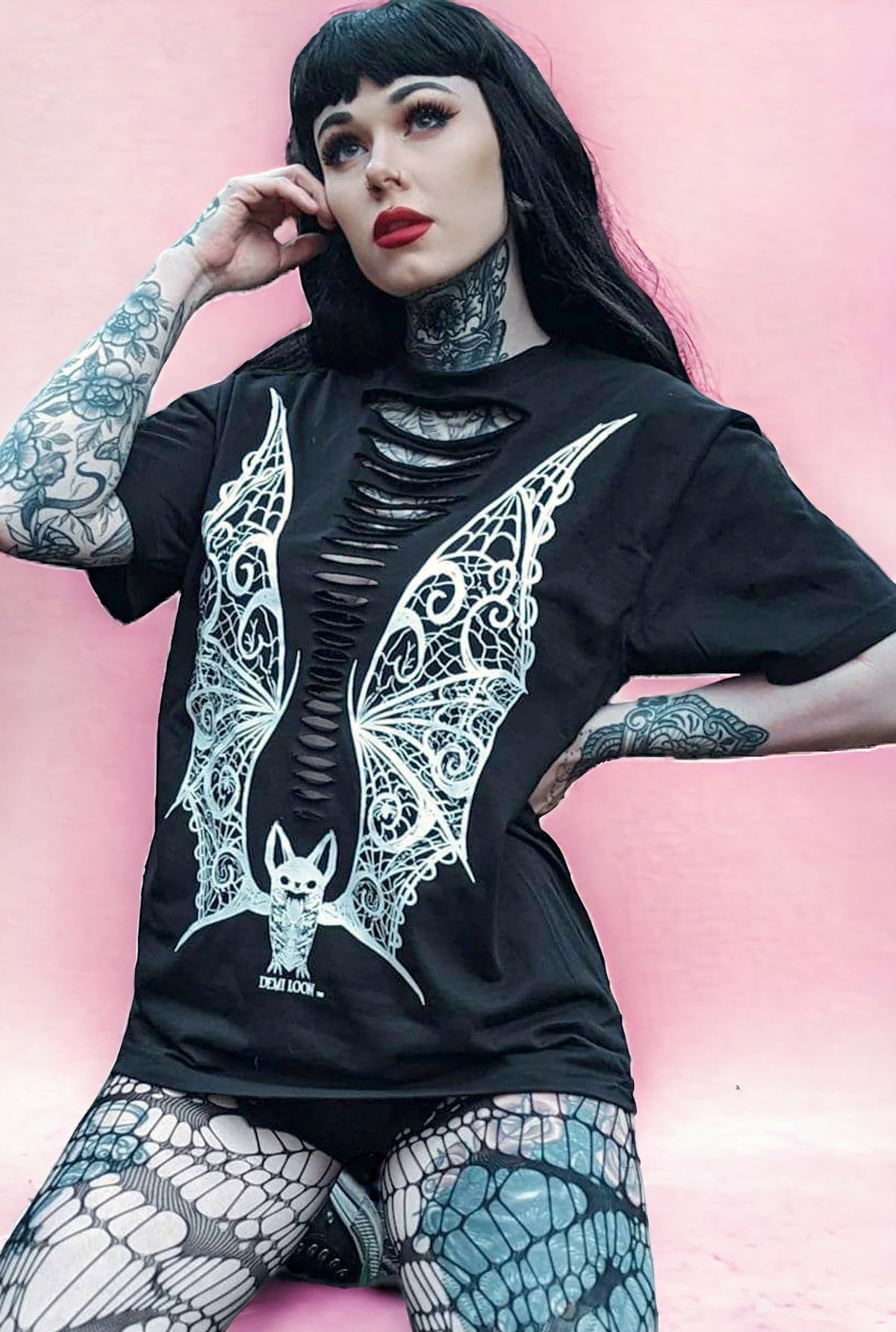 Vampire Lace Wings Boyfriend Fit Tee -Slashed or Unslashed