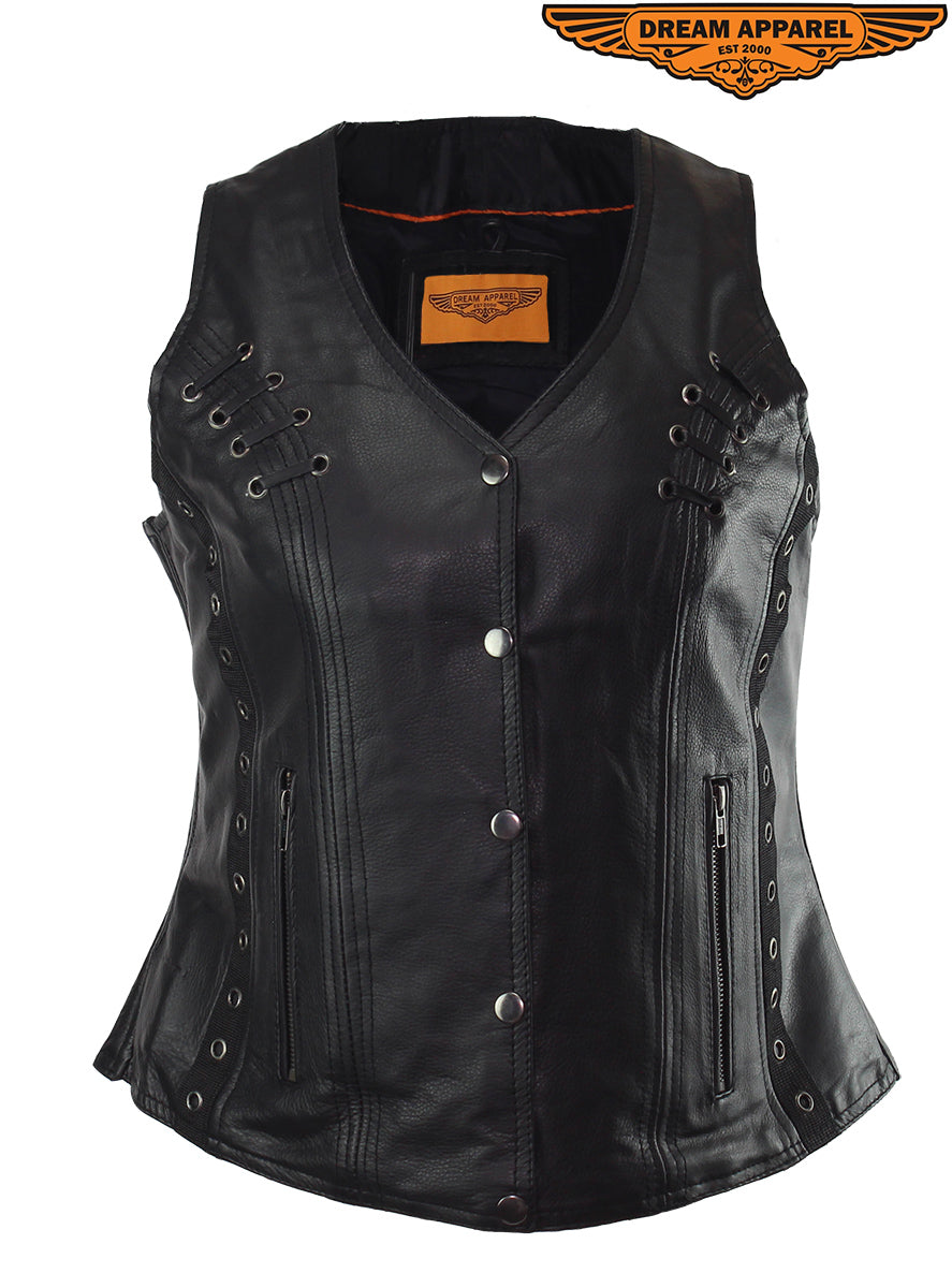 Dream Apparel Ladies Naked Cowhide Leather Vest With Concealed Carry Pockets