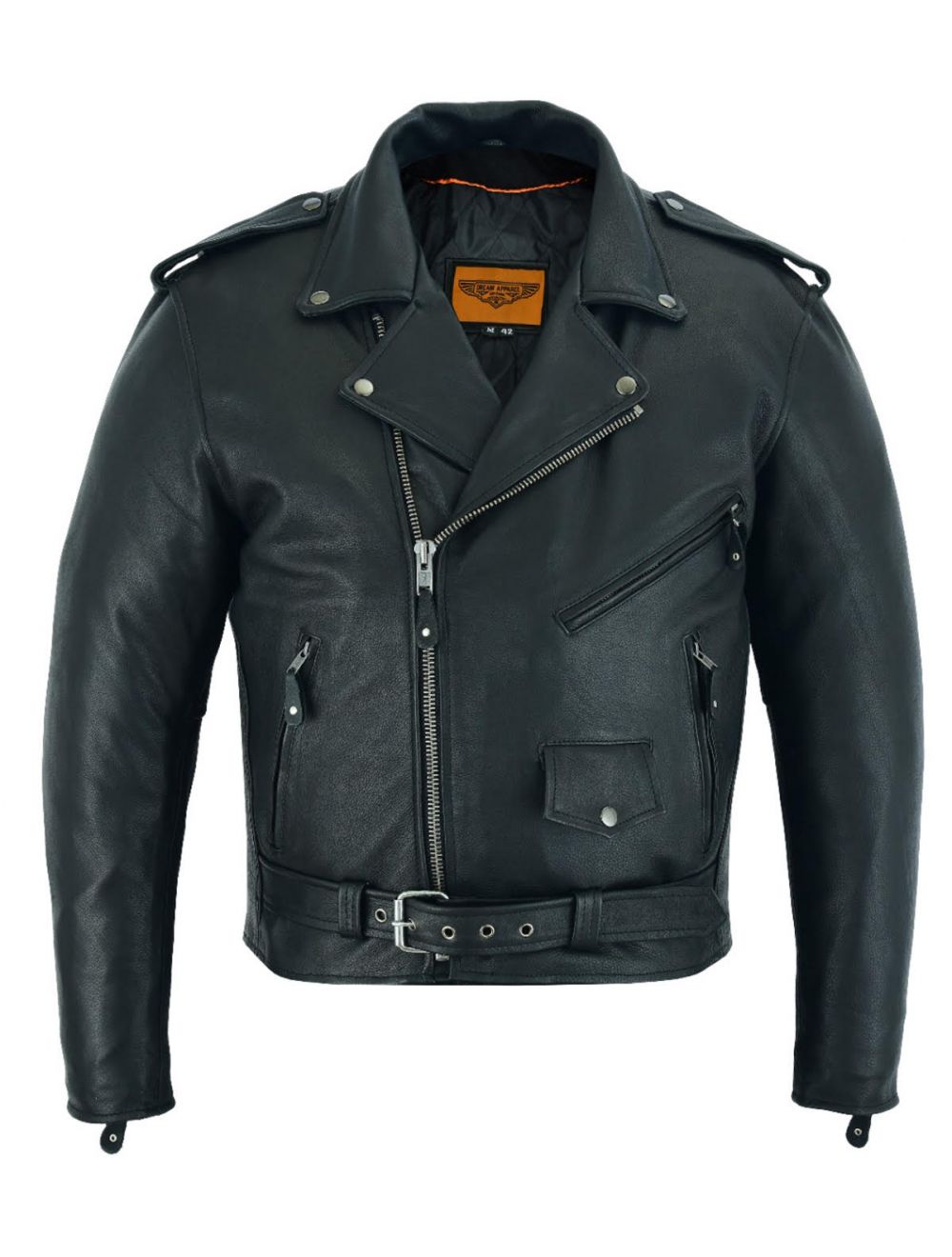 Classic Motorcycle Jacket with Quilted Lining Premium Cowhide Leather