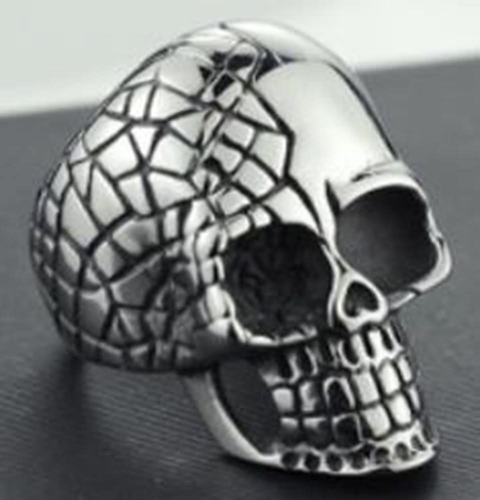R19 Stainless Steel Cracked Skull Biker Ring