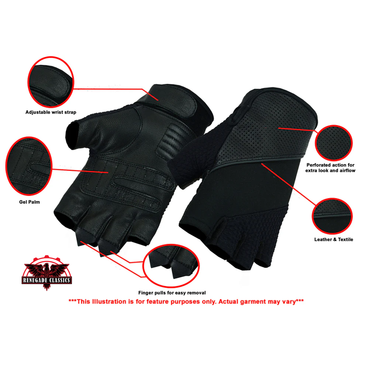 Leather/ Textile Fingerless Glove