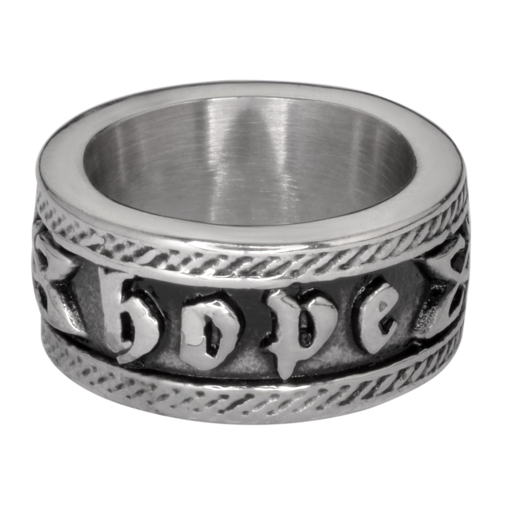 SK1047 Ladies Hope Ring Wide Band Stainless Steel Motorcycle Jewelry Sizes 6-10