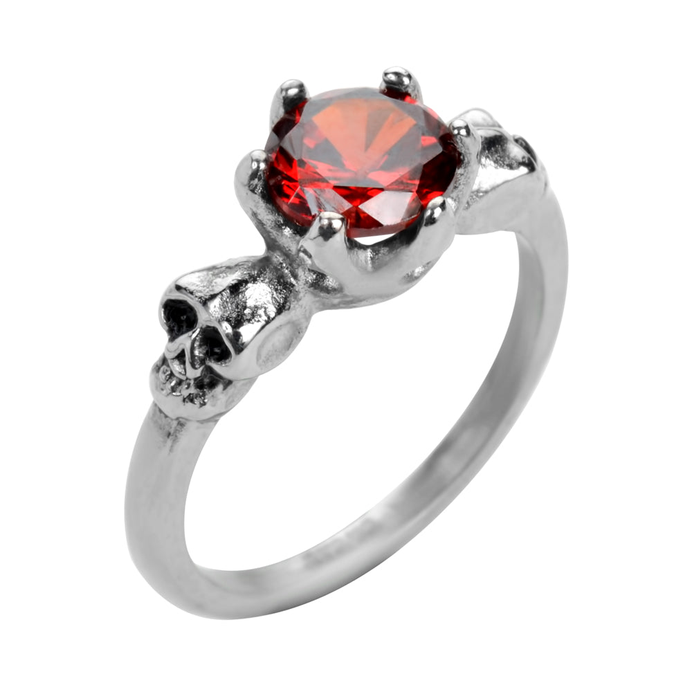 SK1054 Ladies Imitation Ruby Stone Solitaire Skull Ring Stainless Steel Motorcycle Jewelry Sizes 5-10