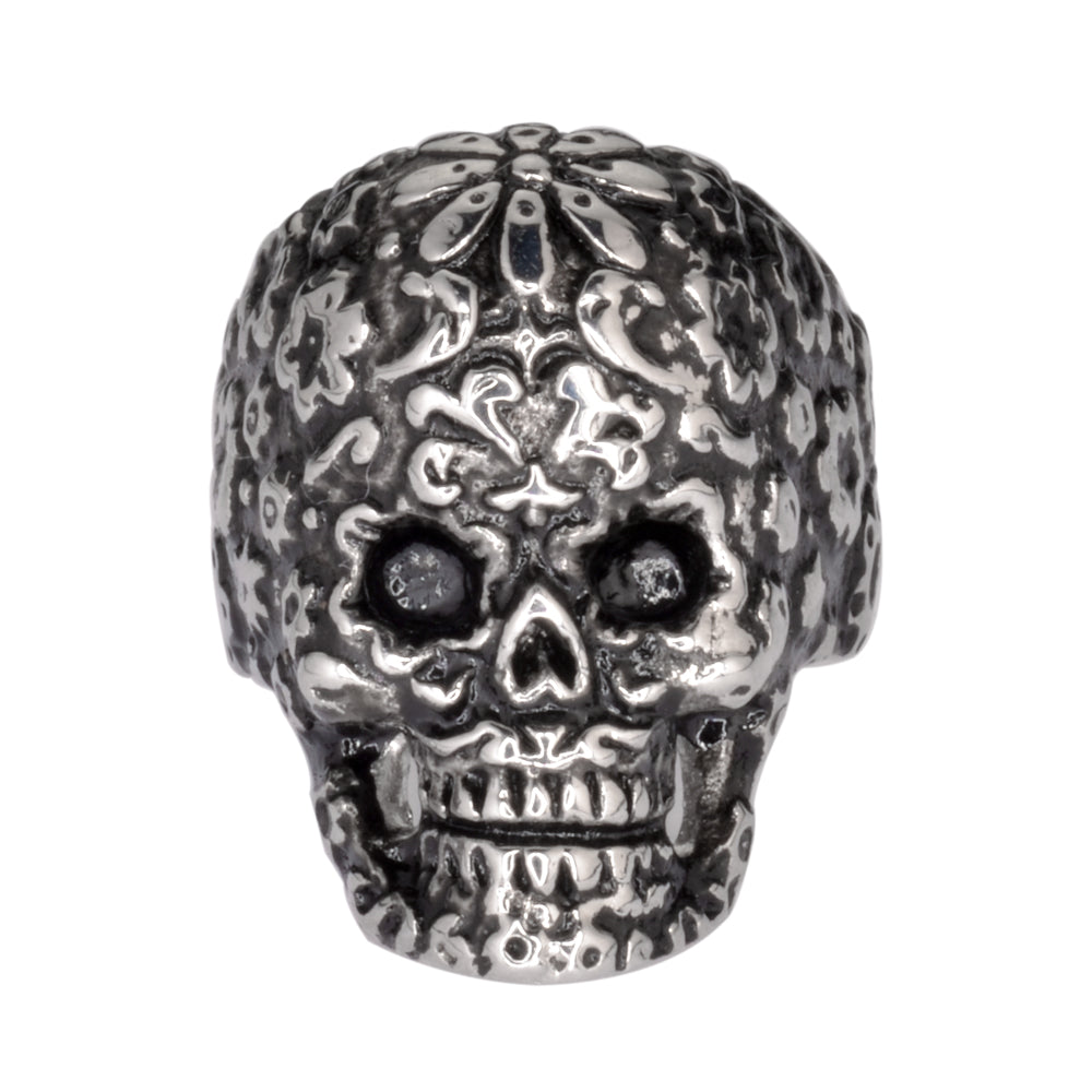 SK1057 Ladies Flower Skull Ring Stainless Steel Motorcycle Jewelry Size 5-9