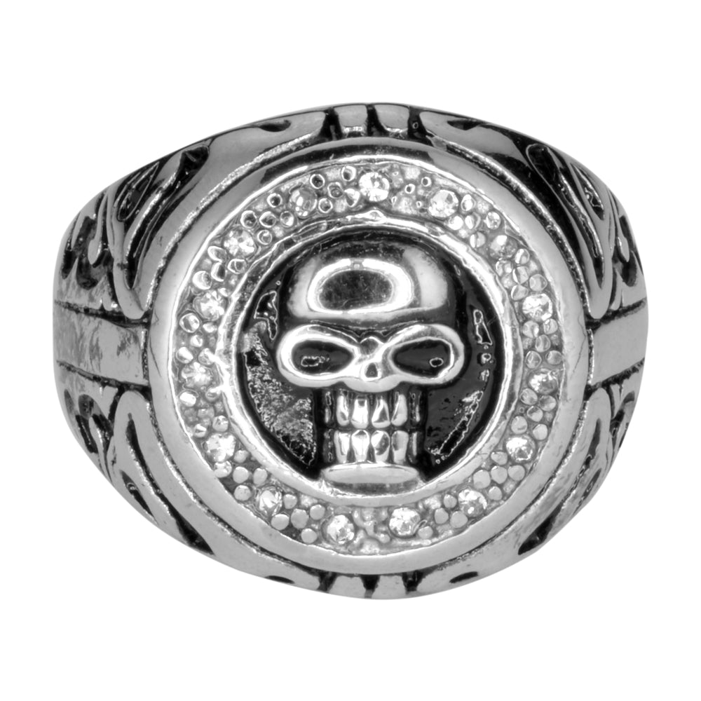 SK1072 Skull Ring Imitation Stones Stainless Steel Motorcycle Jewelry Size 9-16