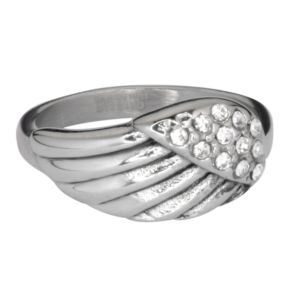 SK1073 Ladies Angel Wing Ring Imitation Diamond Stainless Steel Motorcycle Jewelry Sizes 5-10