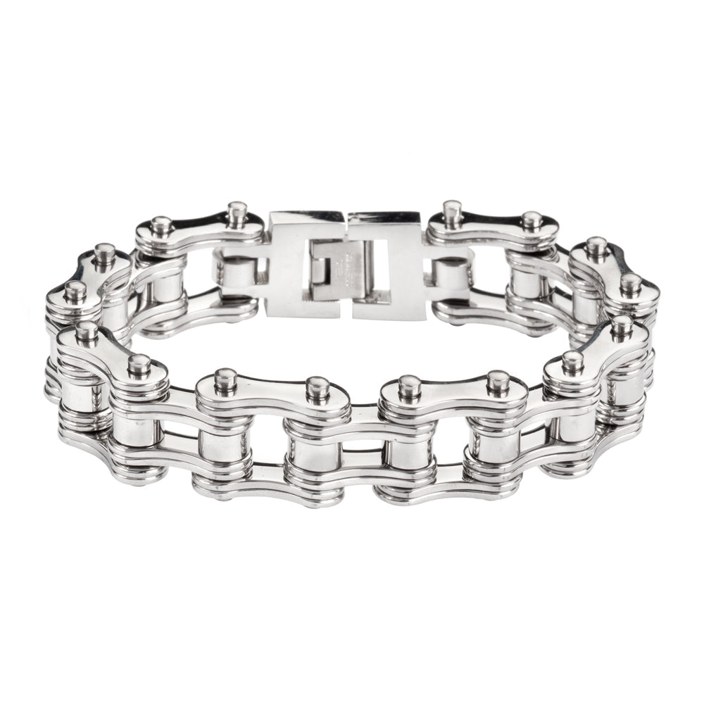 SK1128 Silver Double Link Bike Chain Bracelet - 3/4" Wide