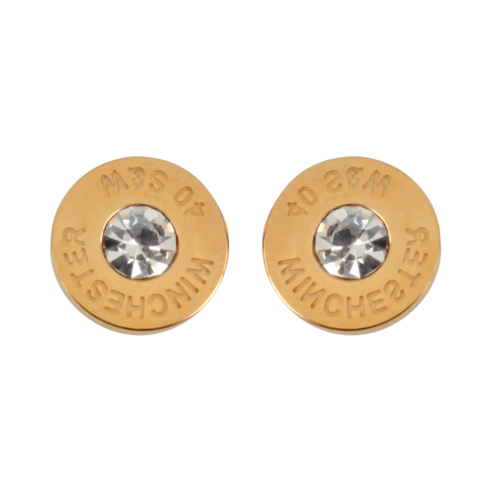 SK1440 Bullet Earrings Gold Tone Imitation Diamonds In Center Stainless Steel Motorcycle Biker Jewelry