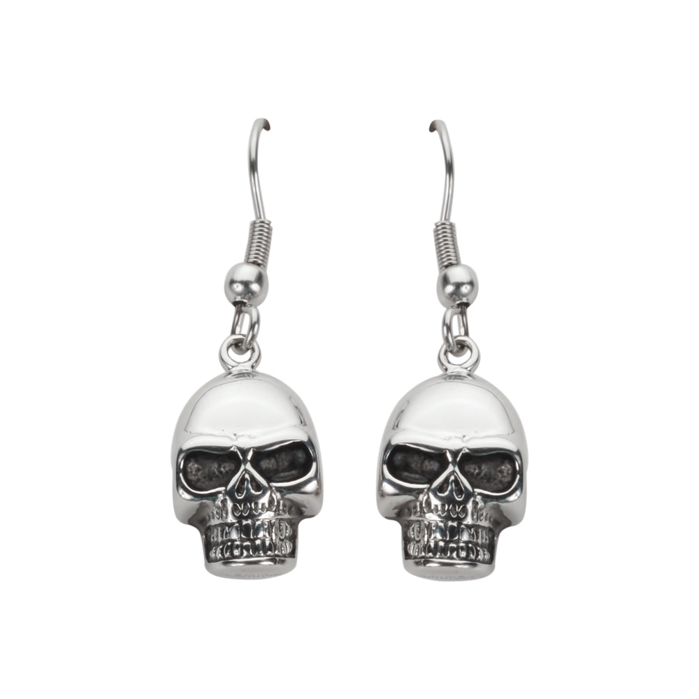 SK1626 Skull Earrings French Wire Stainless Steel Motorcycle Biker Jewelry