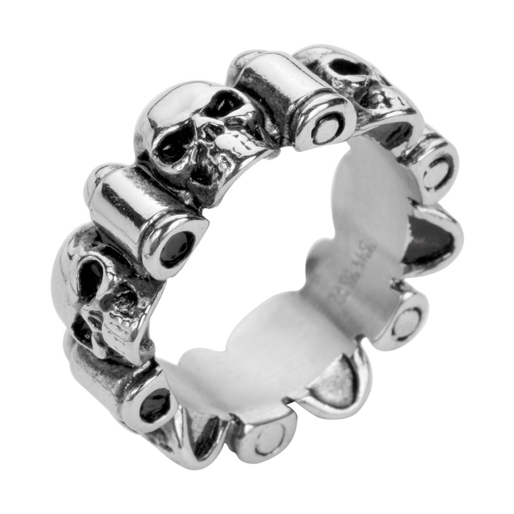 SK1741 Gents Skull & Bullet Ring Stainless Steel Motorcycle Jewelry Size 9-16