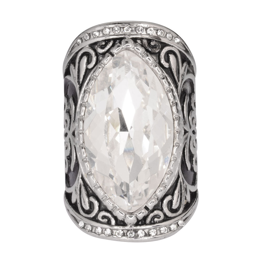 SK1745 Ladies Big Crystal Fancy Design Ring Stainless Steel Motorcycle Jewelry Size 6-12
