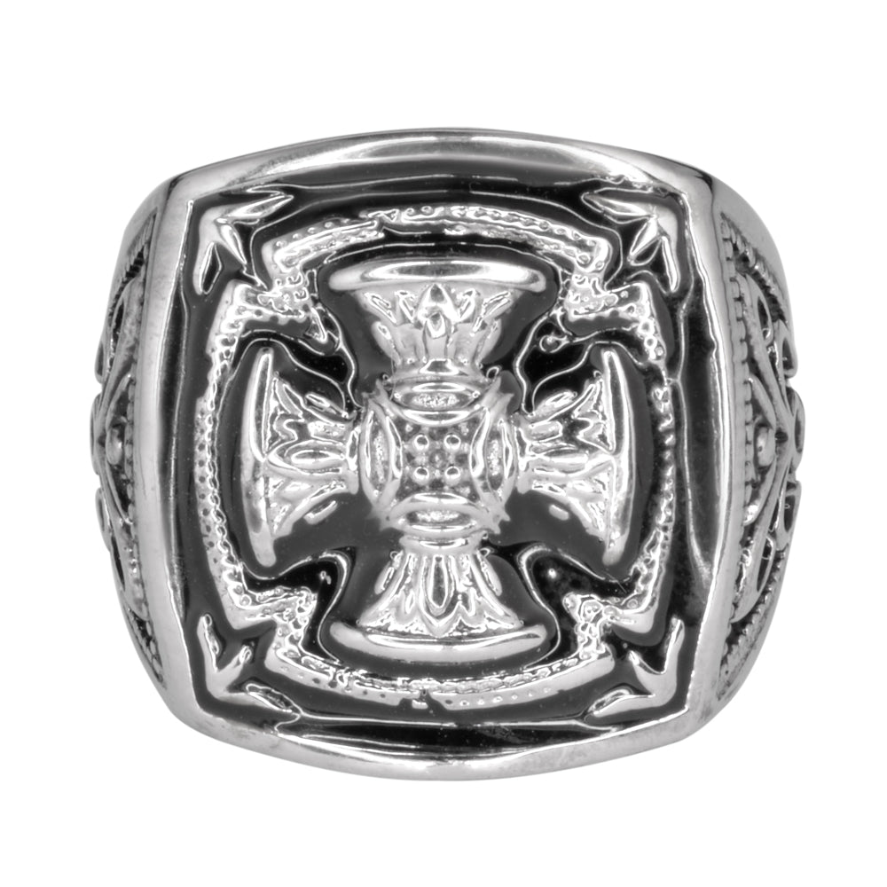 SK1749 Gents Florenzada Cross Ring Stainless Steel Motorcycle Jewelry Size 9-14