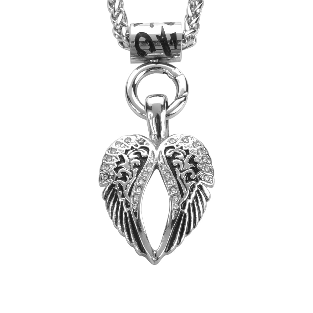 SK1770 Ladies Angel Wing Bling Pendant With 4mm 19" Foxtail Necklace