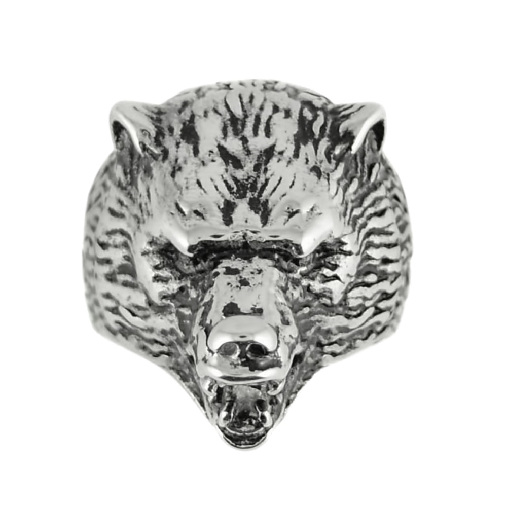 SK1845 Gents Grizzly Bear Ring Stainless Steel Motorcycle Jewelry Size 9-15