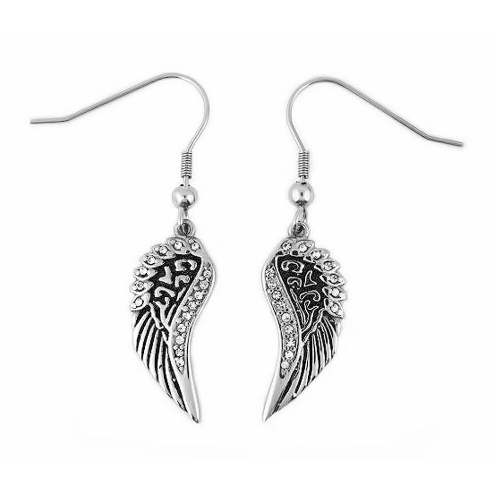 SK2283 Wing Bling Earrings French Wire Imitation Diamonds Stainless Steel