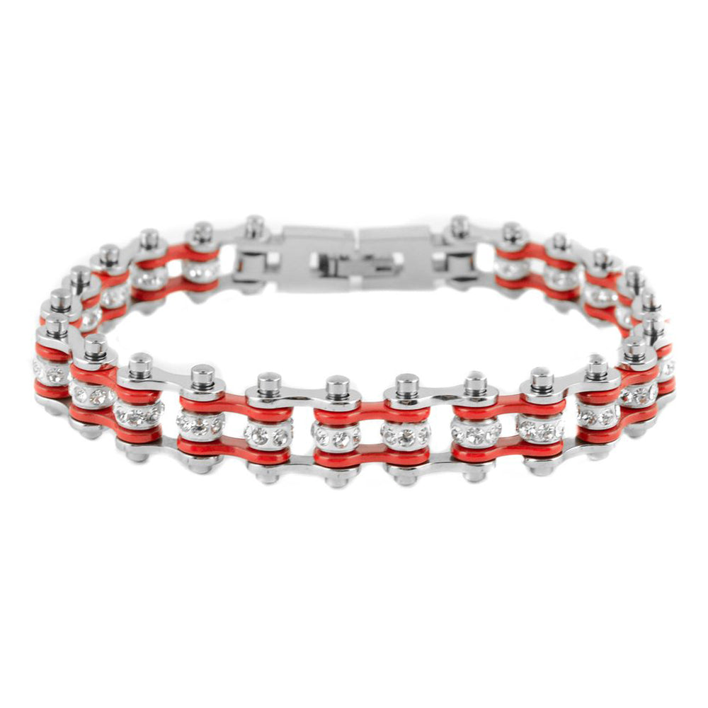 SK2001 Mini Size Two Tone Silver Red With White Crystal