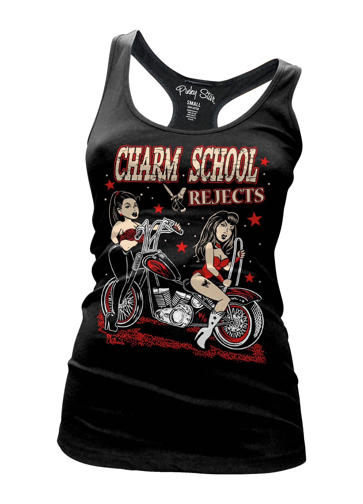 CHARMED SCHOOL REJECTS: BIKER BABES Tank Top: Black Red / XL