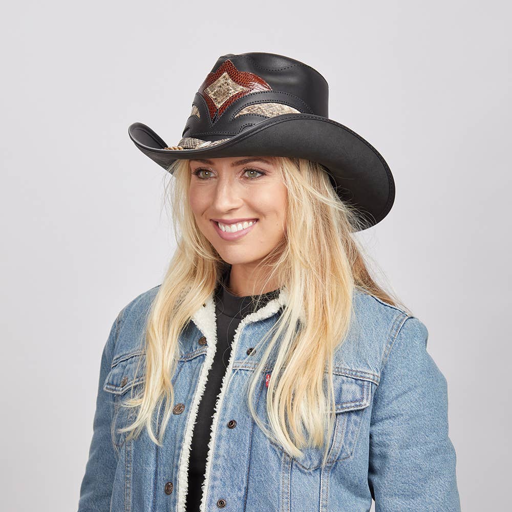 Leather Rattlesnake Cowboy Hat - Style Storm: Black / XL