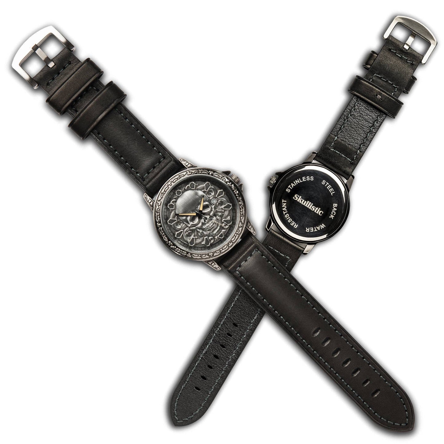 Skullistic 3D Carved Skull Unisex Watch: Metal Strap Stainless Steel