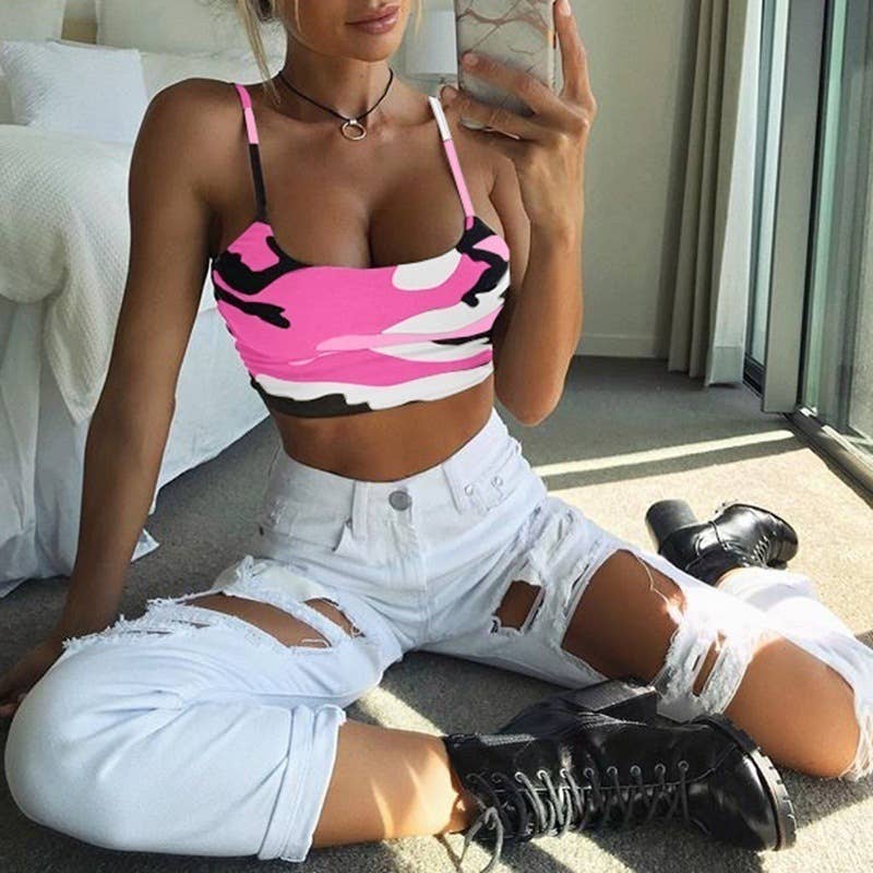 Devil's Claw Printed Sheath Bustier Tank Top: Pink_Claw / S