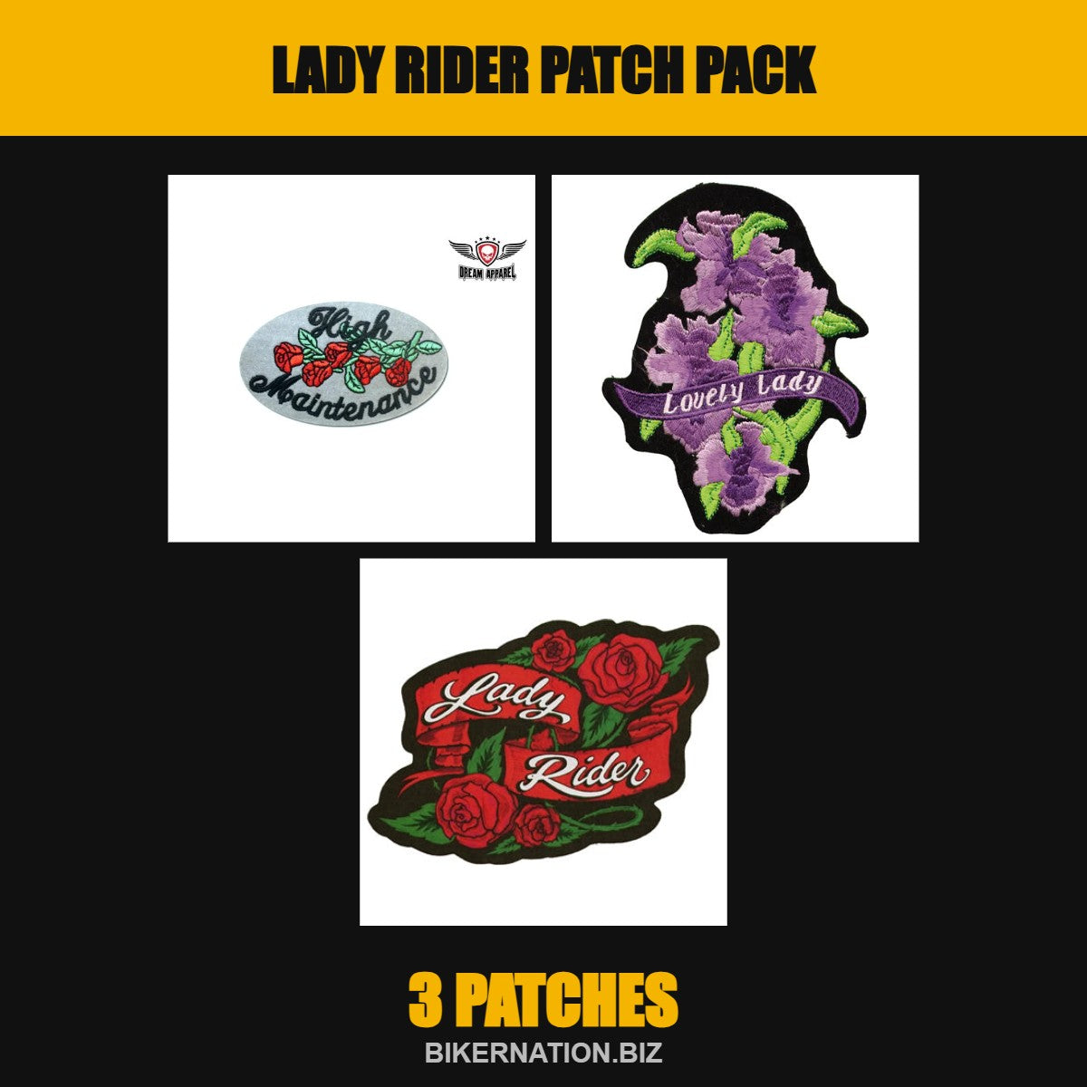 Lady Rider Patch Pack – 3 Patches