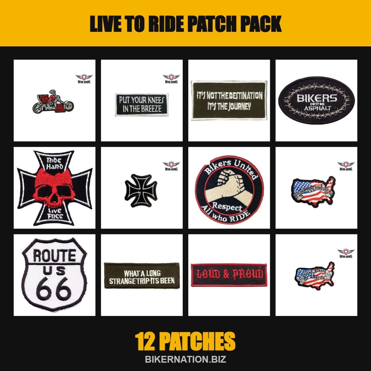 Live to Ride Patch Pack – 12 Patches