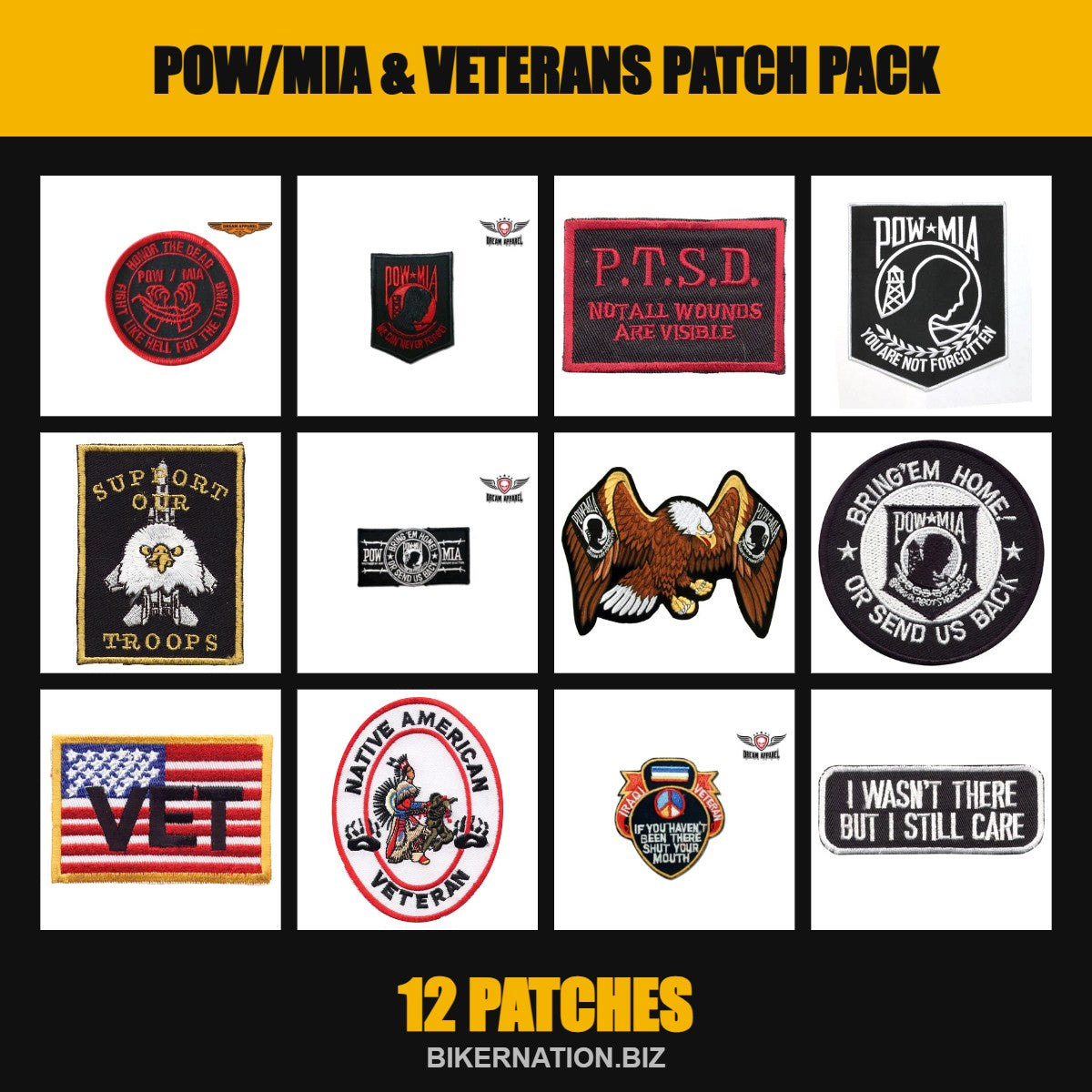 POW/MIA & Veterans Patch Pack – 12 Patches