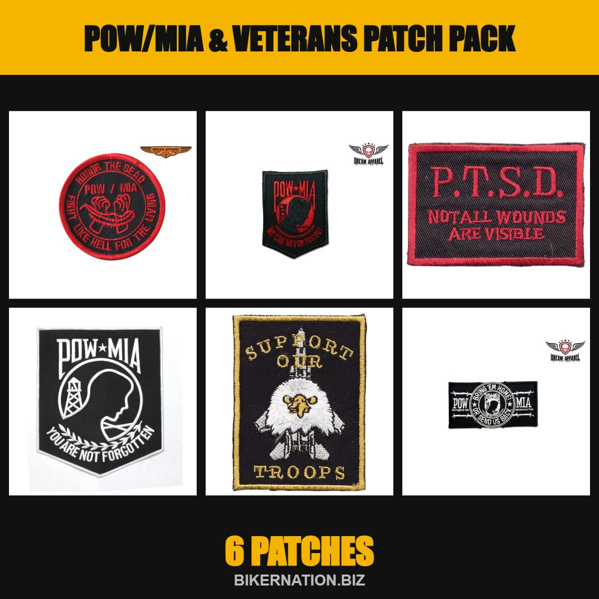 POW/MIA & Veterans Patch Pack – 6 Patches