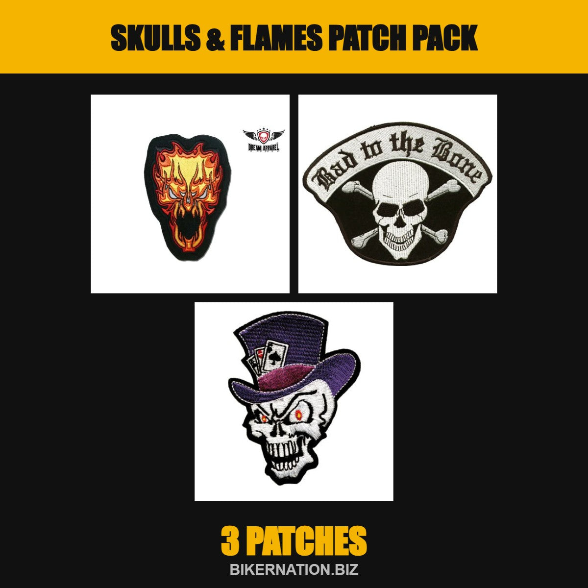 Skulls & Flames Patch Pack – 3 Patches