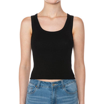 SCOOP NECK RIBBED CROPPED TANK TOP: BLACK / S-M-L(2-2-2)